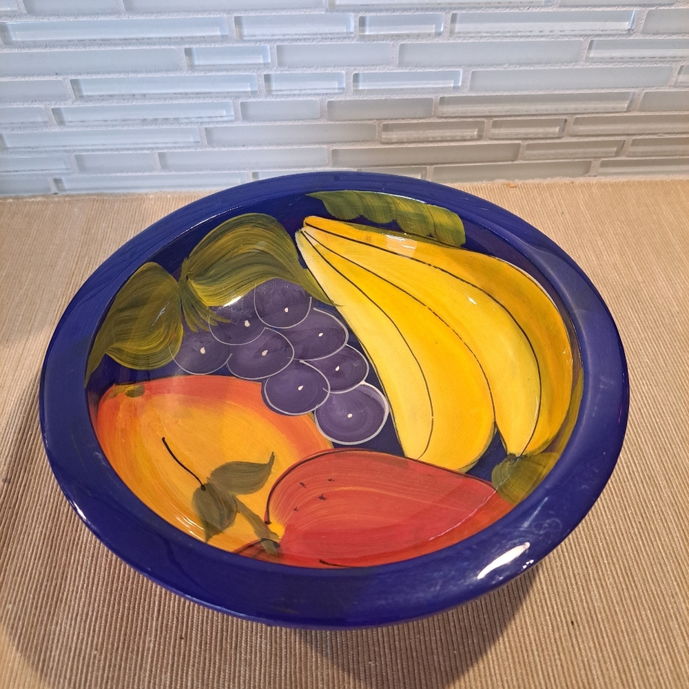 Vintage Hand Painted Agustin C. Rio Wooden Bowl